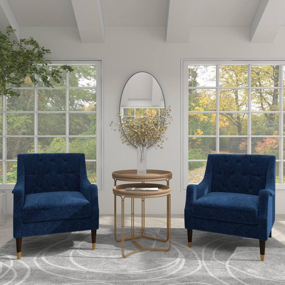 Round Light Brown Wood and Gold Metal Nesting Tables Set