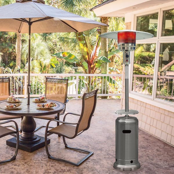 7 ft. 48,000 BTU Stainless Steel Umbrella Propane Patio Heater with Weather-Protective Cover