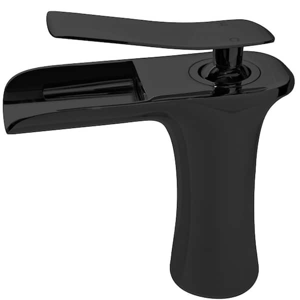 Novatto Vandy Single Hole Single-Handle Waterfall Bathroom Faucet in Matte Black