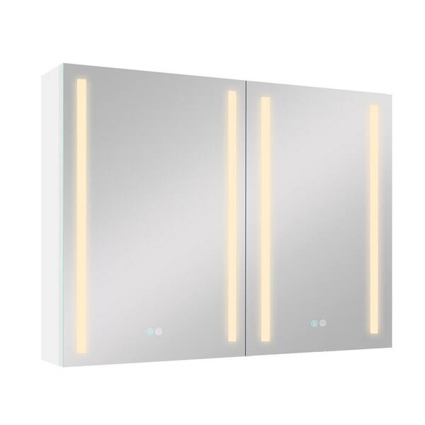 FUNKOL 40 in. W x 30 in. H 2-Door Rectangular Aluminum Medicine Cabinet with Mirror in White