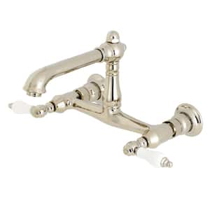 English Country 2-Handle Wall Mount Bathroom Faucet in Polished Nickel