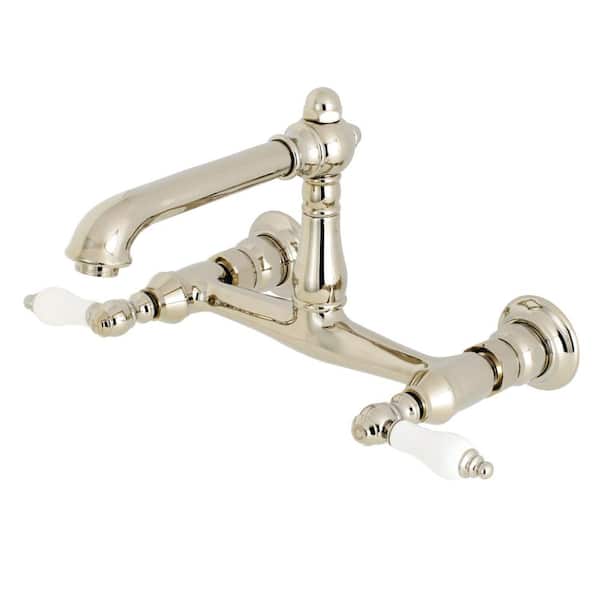 Kingston Brass English Country 2-Handle Wall Mount Bathroom Faucet in Polished Nickel
