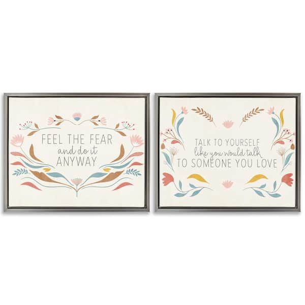 Stupell Industries Comforting Confident Phrases by Kim Allen 2-Pieces Gray Floater Frame Nature Graphic Art Print 17 in. x 21 in.
