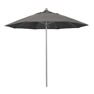 9 ft. Gray Woodgrain Aluminum Commercial Market Patio Umbrella Fiberglass Ribs and Push Lift in Charcoal Sunbrella