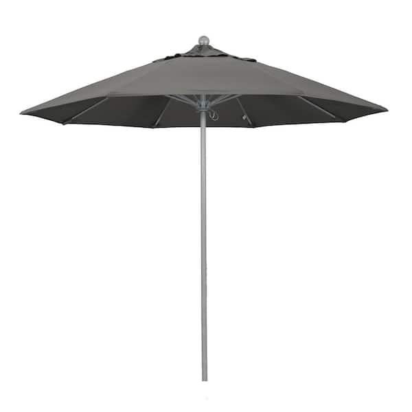 California Umbrella 9 ft. Gray Woodgrain Aluminum Commercial Market Patio Umbrella Fiberglass Ribs and Push Lift in Charcoal Sunbrella