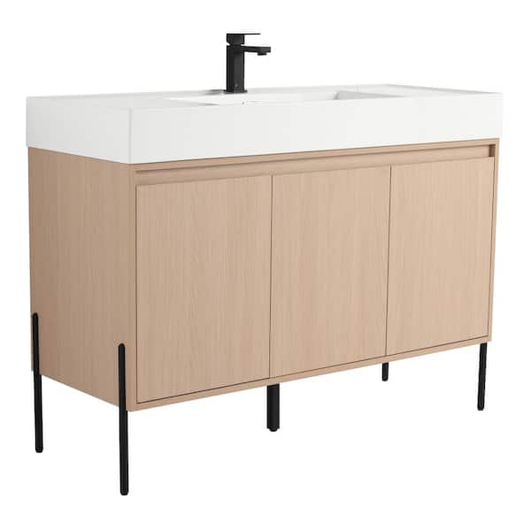 Crownpoint 48 in. Freestanding Single White Oak Bathroom Vanity with White Acrylic Sink Top Unassembled