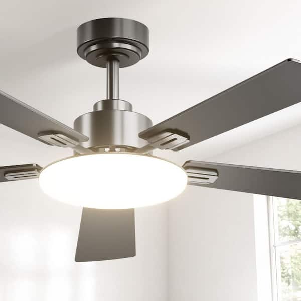 52 in. Indoor Ceiling Fan with Lights, Remote Control, Noiseless, Bright White Integrated LED, Living Room-Black