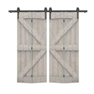 52 in. x 84 in. K Series Silver Gray Stained DIY Wood Double Bi-Fold Barn Doors with Sliding Hardware Kit
