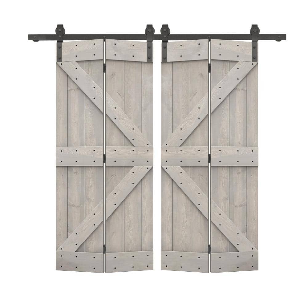 68 in. x 84 in. K Series Silver Gray Stained DIY Wood Double Bi-Fold Barn Doors with Sliding Hardware Kit price history on PriceWatchPro