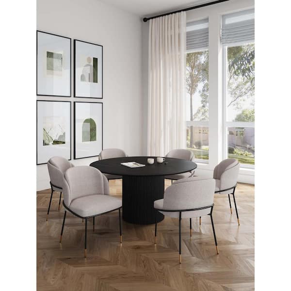Hathaway and Flor 7-Piece Round Wheat and Black Solid Wood Top Dining Room Set Seats 6