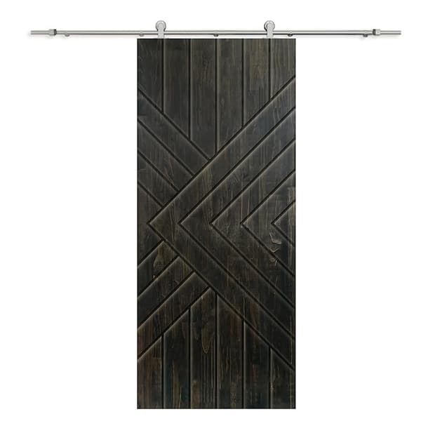 CALHOME 42 in. x 80 in. Charcoal Black Stained Pine Wood Modern Interior Sliding Barn Door with Hardware Kit