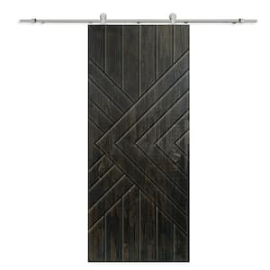 42 in. x 96 in. Charcoal Black Stained Pine Wood Modern Interior Sliding Barn Door with Hardware Kit