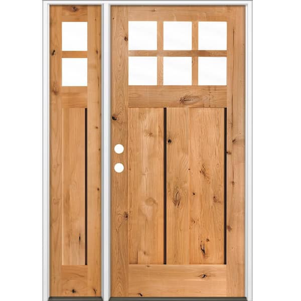 50 in. x 80 in. Knotty Alder Right-Hand/Inswing 6-Lite Beveled Clear Glass Cedar Stain Wood Prehung Front Door with LSL
