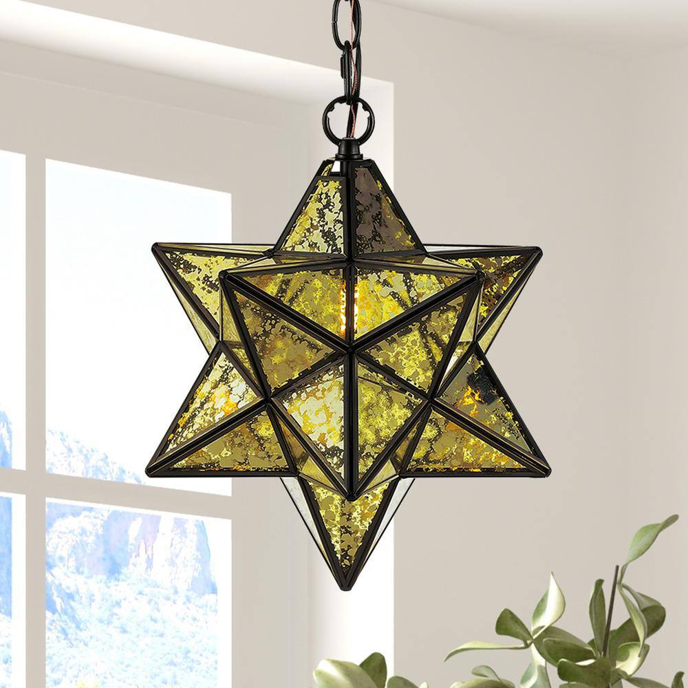 Stella 12" Moravian Star Oil Rubbed Bronze and Yellow Mercury Glass Pendant Light