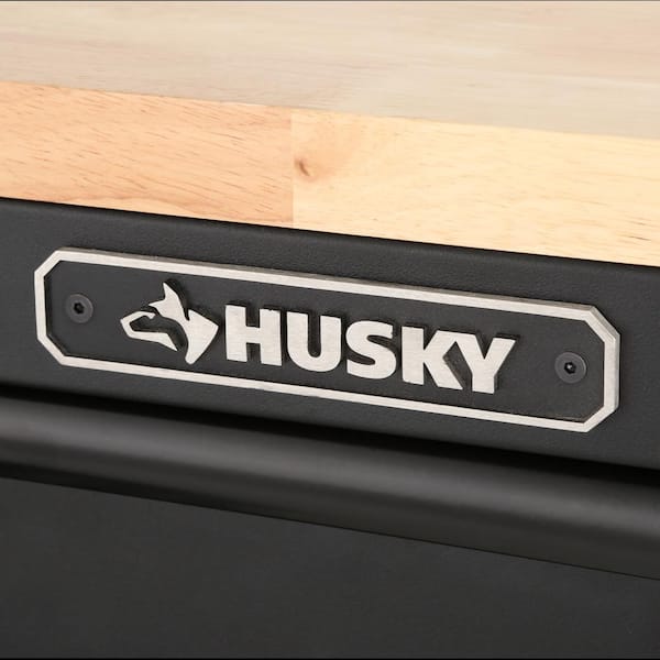 Husky - 60 in. W x 24 in. D Heavy Duty 10-Drawer Mobile Workbench Tool Chest with Solid Wood Top in Matte Black
