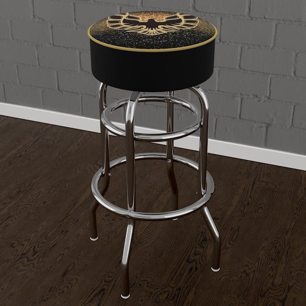 Unbranded Pontiac Firebird Black 31 in. Yellow Backless Metal Bar Stool with Vinyl Seat