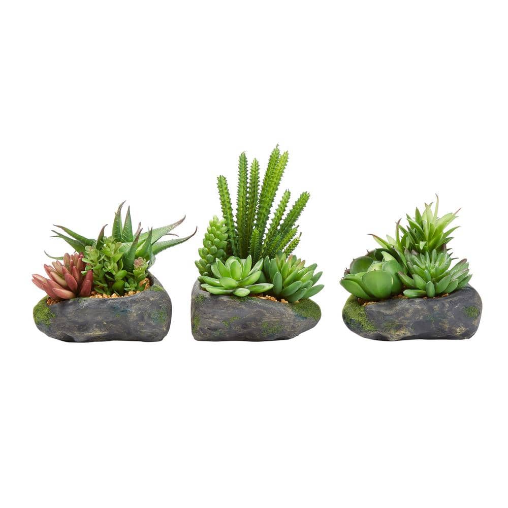 Set of 3 Artificial Succulent Plants in Faux Stone Pots