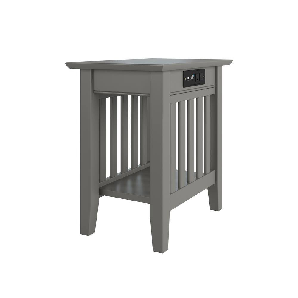 Mission Grey Solid Hardwood 22" Chair Side Table with USB Charging