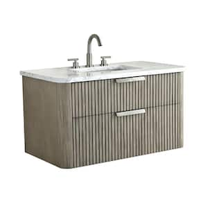 Warren 36 in. W Floating Bath Vanity in Vintage Gray, Engineered Stone Top in Arabescato and White Sink