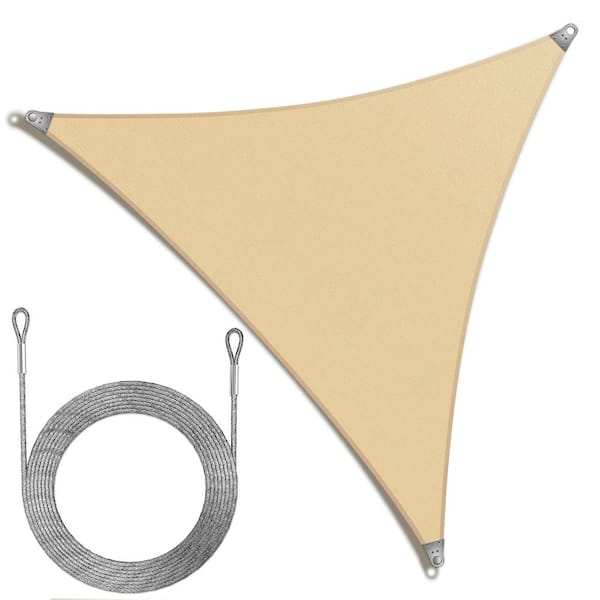 Super Ring 20 ft. x 20 ft. x20ft. Triangle Sun Shade Sail with Cable-Beige