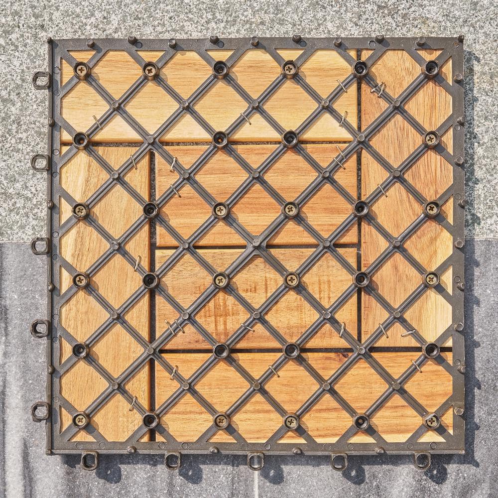 Medium Brown Eucalyptus Interlocking Wooden Deck Tiles, Set of 10