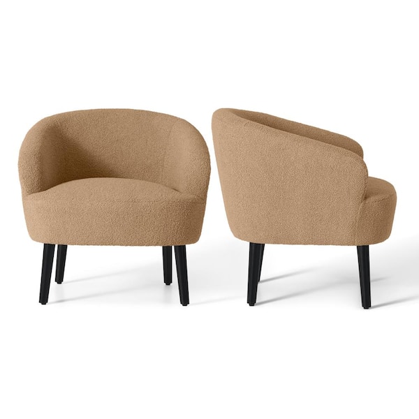 Bayville 29 in. Wide Faux Shearling Fabric Accent Chair With Arms (Set of 2), Camel