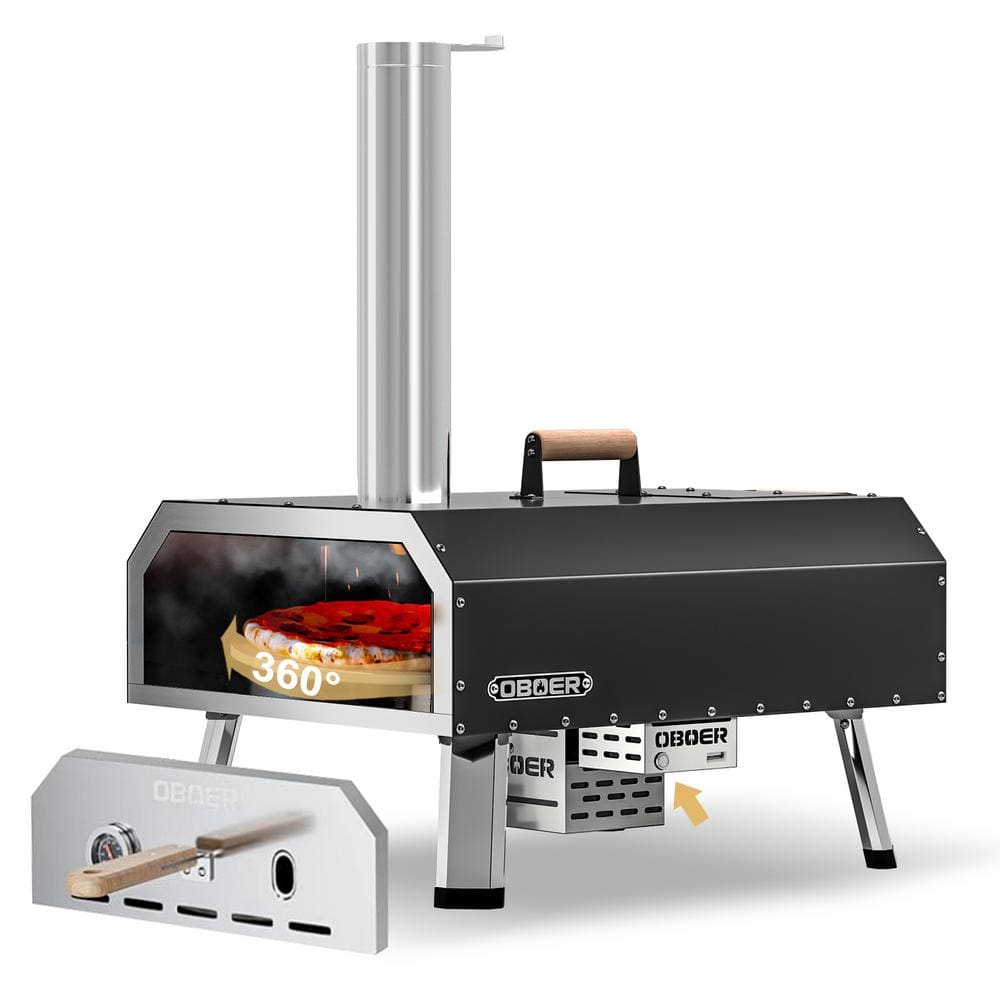 Portable Wood Pellet Outdoor Pizza Oven with 360Â°Auto Rotate, 13 in. Gas Propane and Wood Fired Pizza Maker