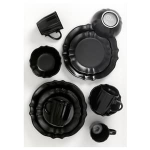 16 Piece Stoneware Scalloped Edge Black Dinnerware (Service for 4)