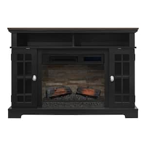Canteridge 47 in. W Freestanding Media Console Electric Fireplace TV Stand in Black with Clear Lake Oak Top
