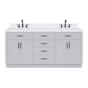 Hepburn 72 in. W x 22 in. D x 36 in. H Double Sink Freestanding Bath Vanity in Grey with Carrara Quartz Top