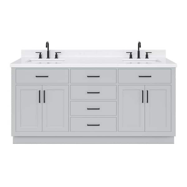 Hepburn 72 in. W x 22 in. D x 36 in. H Double Sink Freestanding Bath Vanity in Grey with Carrara Quartz Top