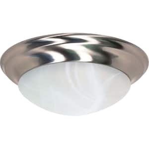3 Light 17 in. Flush Mount Twist and Lock with Alabaster Glass Finished in Brushed Nickel