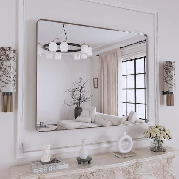 40 in. W x 32 in. H Premium Aluminum Framed Rectangular Bathroom Vanity Wall Mirror in Brushed Nichel