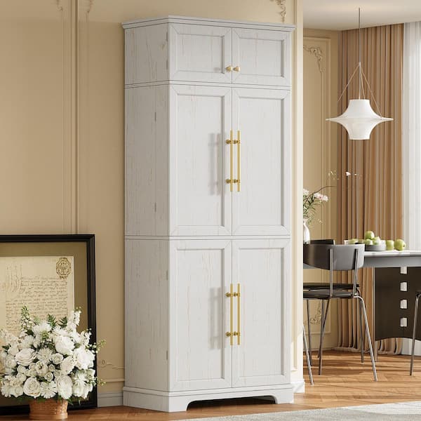 Tilda Retro White 78.2 in. Kitchen Pantry Storage Cabinet with Adjustable Shelves, Wine Rack, Door Storage and Drawer