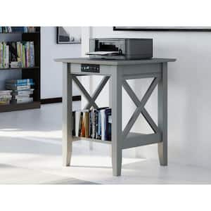 Lexi Square Gray 24 in. Solid Wood End Table Printer Stand with Built in Electronic Charging Station