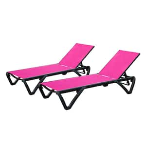 Rose Red Aluminium Outdoor Lounge Chair with Adjustable Backrest and Wheels (2-Pack )