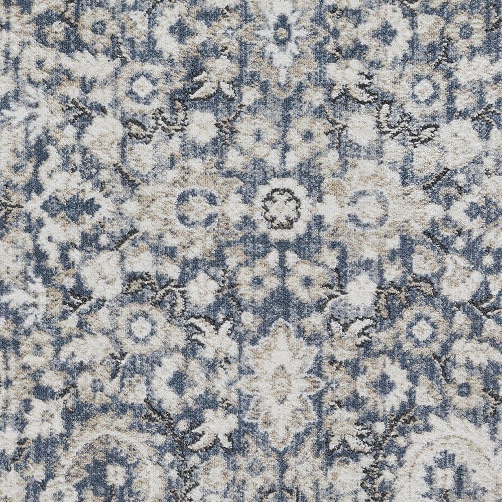 Rectangular 9' x 12' Blue Floral Synthetic Area Rug