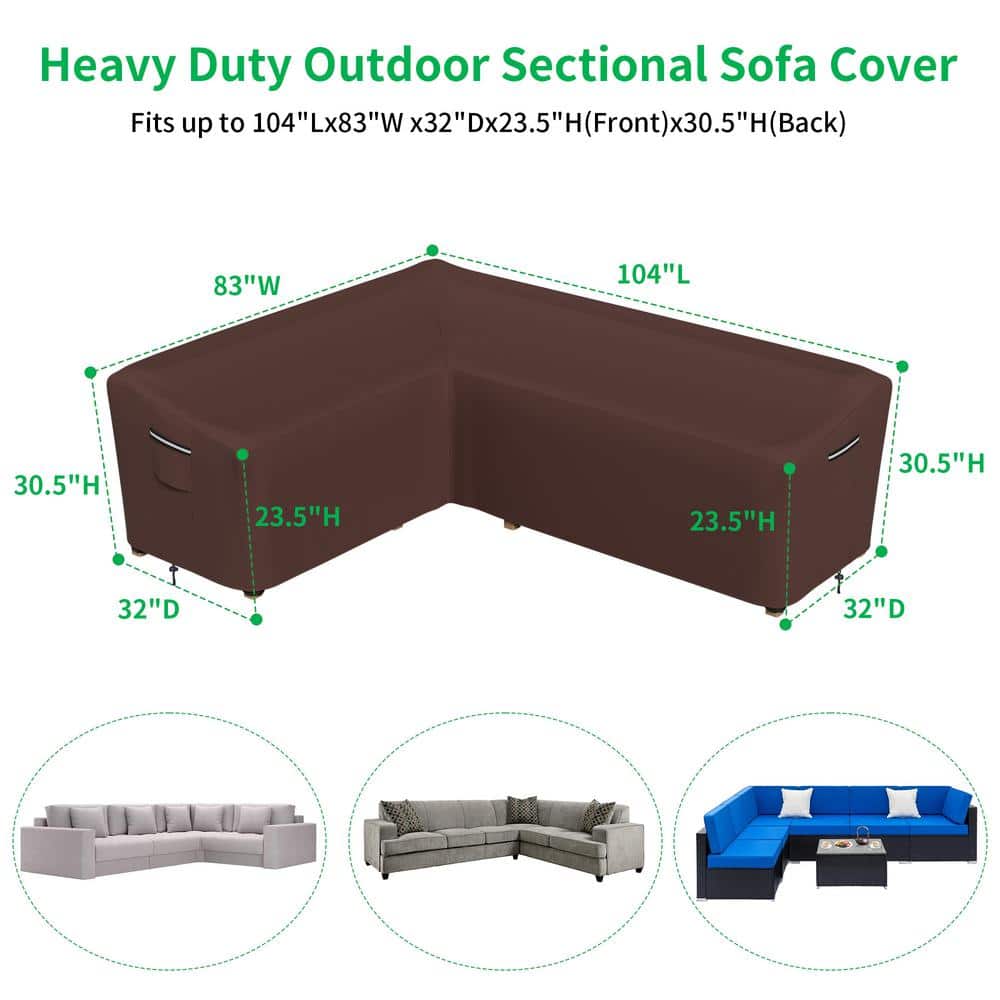 Heavy Duty Brown Waterproof L-Shaped Patio Sofa Cover