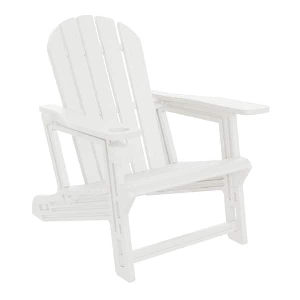 Coastline White Outdoor Patio All Weather Poly Plastic Adirondack Chair w/ Cup Holder Set of 1