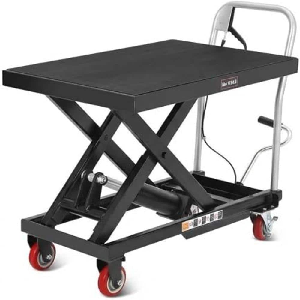 "1100 lbs Hydraulic Double Scissor Lift Table Cart, 35"" Max Height with Wheels & Non-Slip Pad, Black" price history on PriceWatchPro