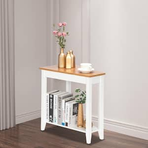 23.62 in. Trapezoid Wood Top End Table 2-Tier Side Table Walnut White Color