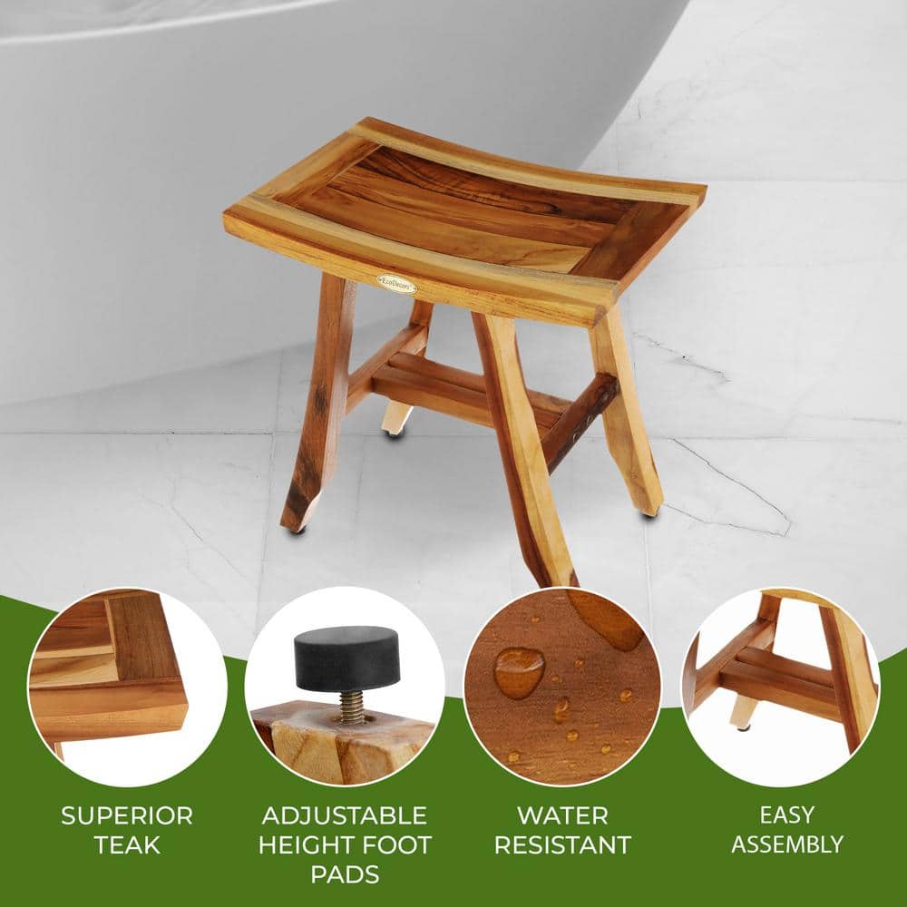 20" Teak Wood Adjustable Shower Bench with Safety Features