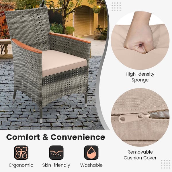 HAPPYGRILL 3 Pieces Patio Conversation Set, Outdoor Rattan