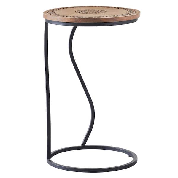 FirsTime & Co. 15 x 15 x 24 in. Natural And Black Round Wood Kai Carved C End Table