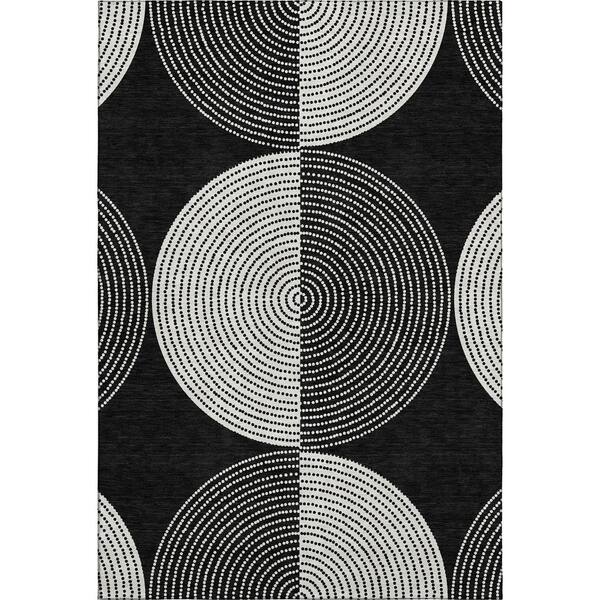 Mayfield Premium Machine Washable Abstract AMF2275 Black 8 ft. x 10 ft. Area Rug