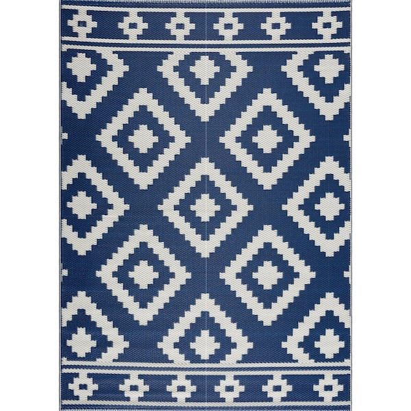 PLAYA RUG Milan Navy and Creme 6 ft. x 9 ft. Folded Reversible Recycled Plastic Indoor/Outdoor Area Rug-Floor Mat