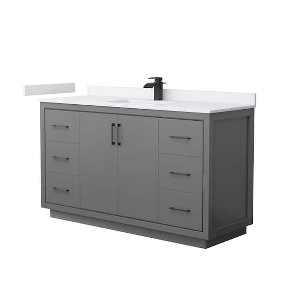 Wyndham Collection Icon 60 in. W x 22 in. D x 35 in. H Single Bath Vanity in Dark Gray with White Cultured Marble Top