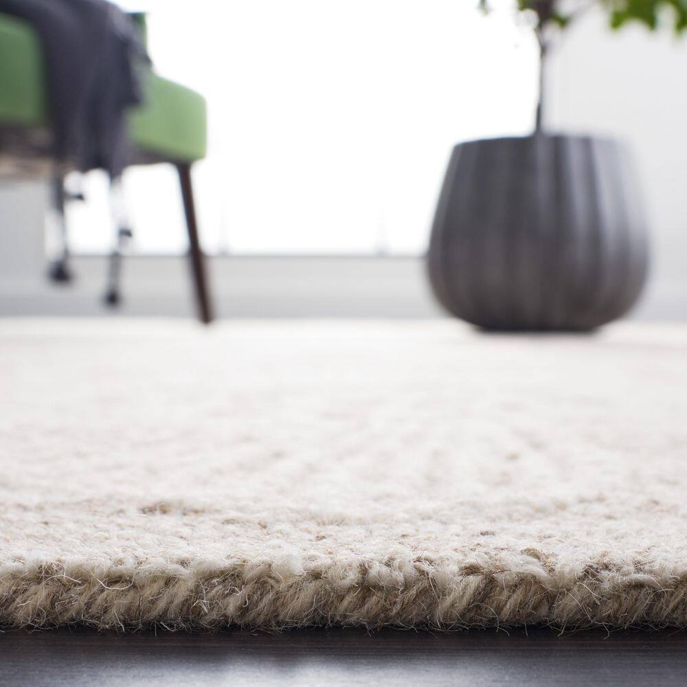 Natural Ivory Floral Hand-Tufted Wool Area Rug 5' x 8'