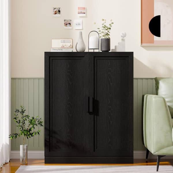 Black Wood 41 in. H Storage Cabinet with Adjustable Shelves for Living Room Kitchen and Bedroom
