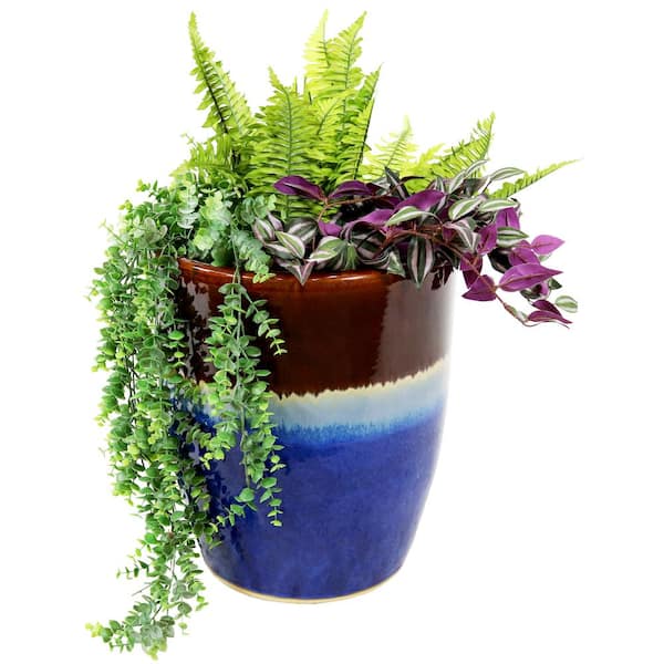 Sunnydaze Captivating Vista 14 in. Beachcomber Ceramic Indoor/Outdoor Planter
